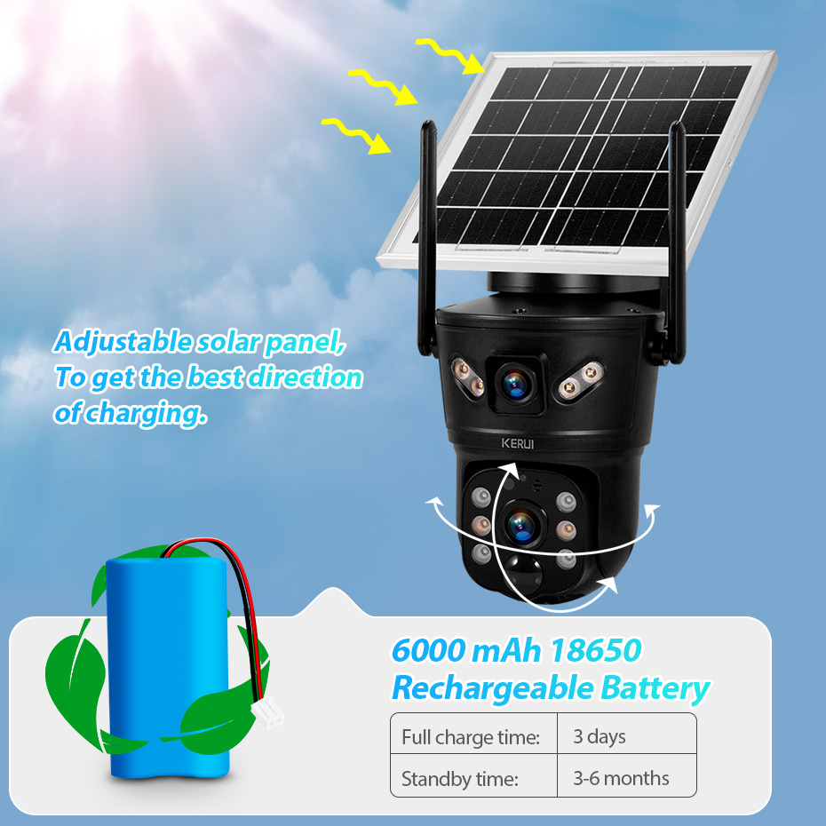 Home Security Indoor Cameras - KERUI 6MP 4G SIM WiFi Solar